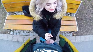 Cute teen swallows cum for cash