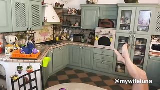 Handsome man is fucking a married, blonde housewife in exchange for a fresh, homemade lunch