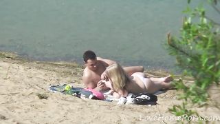 Frisky, amateur blonde is fucking her boyfriend on the beach, in the middle of the day