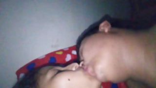 Horny, amateur guy is eating his girlfriend's pussy in the middle of the night, just for fun