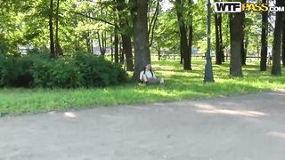 Sweet, amateur girl is having casual sex in the nature, in the middle of the day