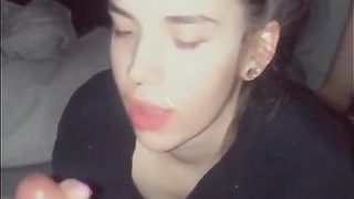 Amateur teen is sucking cock in a POV style and listening to her partner's moans and sighs