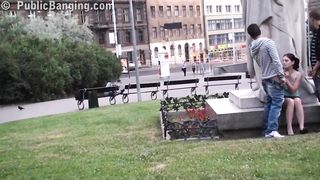 Amateur teen brunette is sucking and riding dick in a public place, to earn some cash