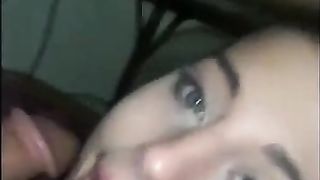 Amateur chick is sucking her roommate's cock like a real pro, from under the table