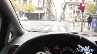 Amateur brunette is giving an amazing blowjob to a horny stranger, in exchange for some help