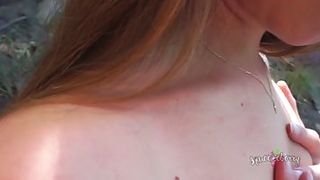 Passionate, amateur girl is sucking dick in the nature and getting fucked by the lake