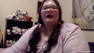Fat, amateur BBW with pigtails is rubbing her pussy while sucking her boyfriend's dick on cam