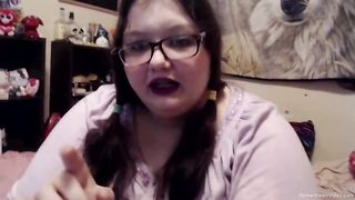 Fat, amateur BBW with pigtails is rubbing her pussy while sucking her boyfriend's dick on cam