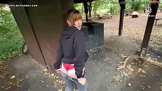 Amateur teen bent over to take hard cock, before he finished himself on her mouth, in the park