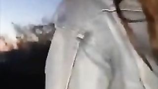 Hot, amateur brunette is sucking dick in the middle of the night, in the mountain