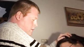 Slutty amateur brunette with ample assets is sucking her friend's dick and getting her pussy licked