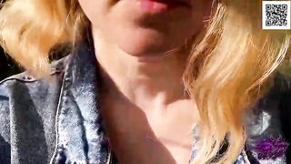 Charming, amateur blonde is sucking dick in the nature, in the middle of the day