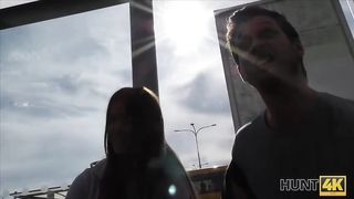 Small titted, amateur brunette is about to ride a rock hard dick in front of her boyfriend