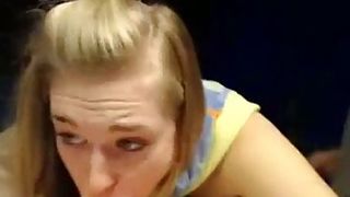 Pretty, amateur blonde is giving a deep, sensual blowjob to a neighbor, instead of his wife