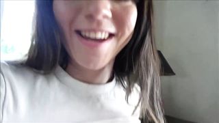 Amateur teen brunette gave an impressive blowjob to her step- brother, the other day, until he came