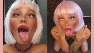 Ahegao asks to cum on her face