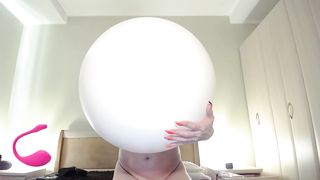 BIG white ballon blow and pop with ass (topless)