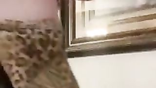 Chubby, amateur milf with big, bouncy tits, Lacy Lyn is riding a fake dick on cam