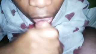 Homemade sloppy blowjob with cum in mouth, lips and face of my ebony girlfriend to relax at night