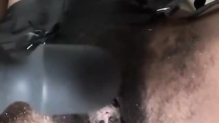 Hairy pussy babe tries out butt dildo for the first time