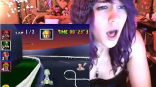 Cam Girl getting off Playing Mario Kart