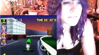 Cam Girl getting off Playing Mario Kart