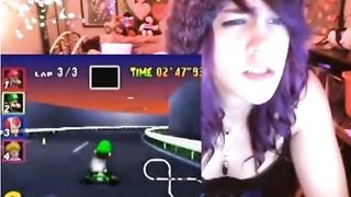 Cam Girl getting off Playing Mario Kart