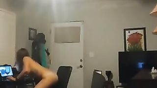 Spy Cam while my Wife Rides Black Dildo Webcaming on Chaturbate.